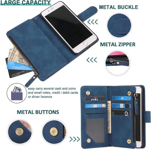 RANYOK Wallet Case Compatible with iPhone SE 2022 5G, iPhone 7/8/SE 2020 (4.7 inch), RFID Blocking PU Leather Flip Folio with Wrist Strap [Kickstand] Protective Case for iPhone 7/8/SE 2/SE 3 -Blue in Kuwait