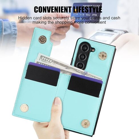 for Samsung Galaxy Z Fold 5 Wallet Case with Ring and Credit Card Holder, Cash Slot, Premium Diamond Leather Magnetic Clasp Kickstand Heavy Duty Protective Cover.(Green) in Kuwait