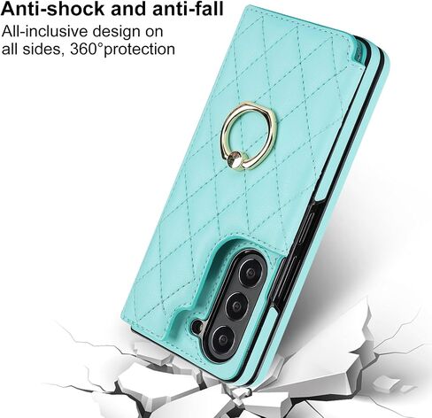 for Samsung Galaxy Z Fold 5 Wallet Case with Ring and Credit Card Holder, Cash Slot, Premium Diamond Leather Magnetic Clasp Kickstand Heavy Duty Protective Cover.(Green) in Kuwait