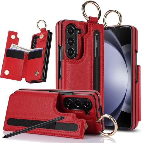 for Samsung Galaxy Z Fold 5 Wallet Case with Ring and Credit Card Holder, Cash Slot, Premium Diamond Leather Magnetic Clasp Kickstand Heavy Duty Protective Cover.(Green) in Kuwait