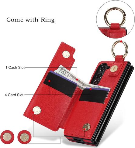for Samsung Galaxy Z Fold 5 Wallet Case with Ring and Credit Card Holder, Cash Slot, Premium Diamond Leather Magnetic Clasp Kickstand Heavy Duty Protective Cover.(Green) in Kuwait
