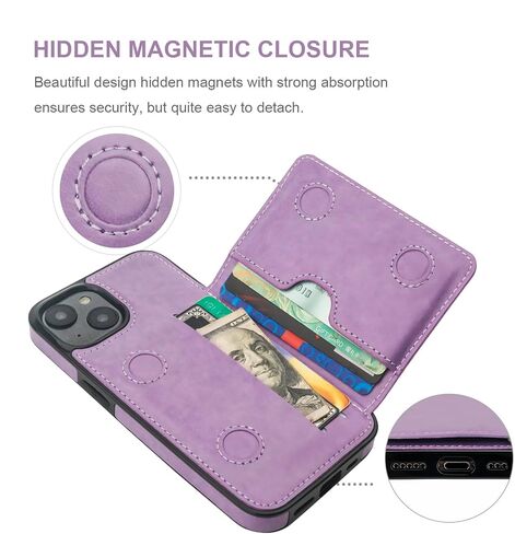 KIHUWEY for iPhone 14 Wallet Case Credit Card Holder Leather, Black in Kuwait