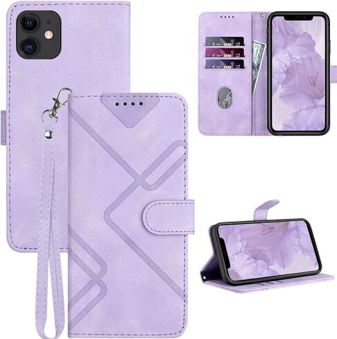 حافظة محفظة لهاتف iPhone 11، حافظات جلدية قابلة للطي بحامل للبطاقات لهاتف iPhone 11، حزام معصم، محفظة لهاتف iPhone 11، إغلاق مغناطيسي، غطاء واقٍ مضاد للصدمات لهاتف iPhone 11 (أسود) in Kuwait