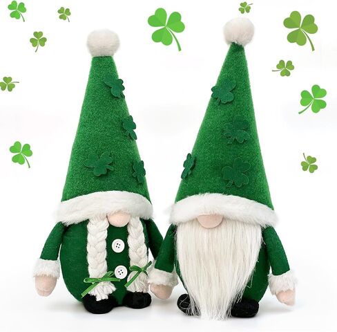 عبوة من قطعتين من هدايا جنوم ديكورات عيد القديس باتريك - مجموعة قطيفة مصنوعة يدويًا من زخارف التماثيل السويدية، دمية الجنوم الأيرلندية، ديكور صينية من طبقة الطاولة المنزلية على شكل قزم شامروك in Kuwait