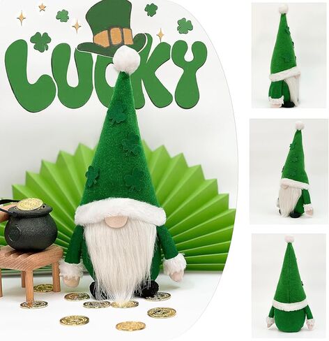 عبوة من قطعتين من هدايا جنوم ديكورات عيد القديس باتريك - مجموعة قطيفة مصنوعة يدويًا من زخارف التماثيل السويدية، دمية الجنوم الأيرلندية، ديكور صينية من طبقة الطاولة المنزلية على شكل قزم شامروك in Kuwait