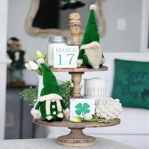 عبوة من قطعتين من هدايا جنوم ديكورات عيد القديس باتريك - مجموعة قطيفة مصنوعة يدويًا من زخارف التماثيل السويدية، دمية الجنوم الأيرلندية، ديكور صينية من طبقة الطاولة المنزلية على شكل قزم شامروك in Kuwait