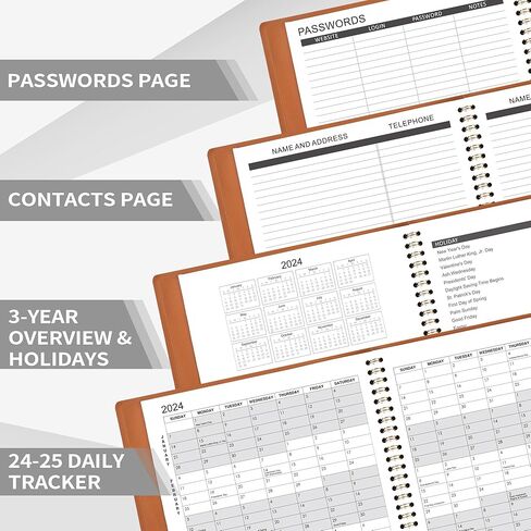 2024-2025 Monthly Planner - 12 Monthly Calendar from Jul.2024 - Jun.2025, 8.86'' x 11.4'', 15 Notes Pages, Leather Soft Cover, Perfect Organizer in Kuwait