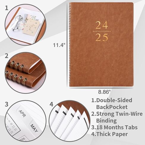 2024-2025 Monthly Planner - 12 Monthly Calendar from Jul.2024 - Jun.2025, 8.86'' x 11.4'', 15 Notes Pages, Leather Soft Cover, Perfect Organizer in Kuwait