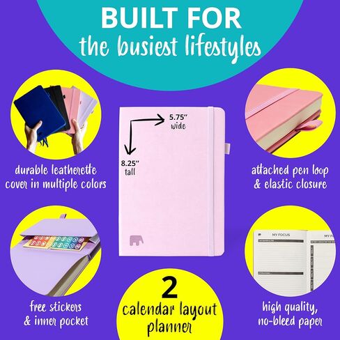 Simple Elephant Undated Planner for 2024 - Monthly, Weekly, Daily Planner - Leather Agenda Planner W/No Bleed Pages & Pen Holder - College, Work & Business Calendar Book in Saudi Arabia