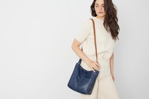 The Sak Los Feliz Crossbody in Leather, Adjustable Crossbody Strap, Dusty Blue in Saudi Arabia