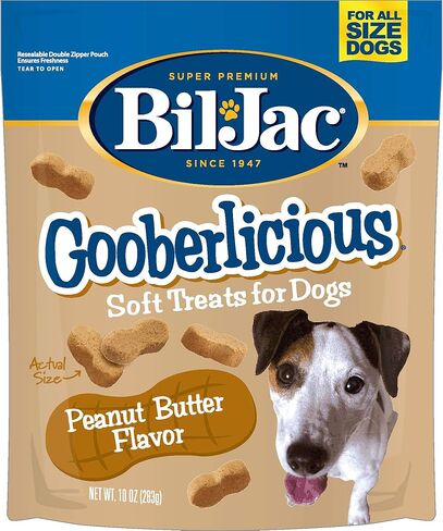 Bil-Jac Dog Treats - مكافآت Gooberlicious Dog Treats بزبدة الفول السوداني، مكافآت تدريب الجراء الناعمة، حقيبة بسحاب مزدوج قابلة للإغلاق سعة 10 أوقية (4 عبوات) in Kuwait