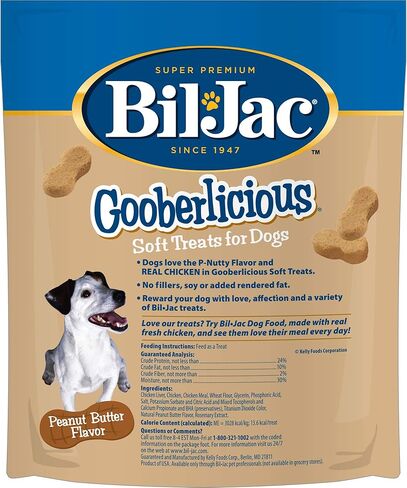 Bil-Jac Dog Treats - مكافآت Gooberlicious Dog Treats بزبدة الفول السوداني، مكافآت تدريب الجراء الناعمة، حقيبة بسحاب مزدوج قابلة للإغلاق سعة 10 أوقية (4 عبوات) in Kuwait