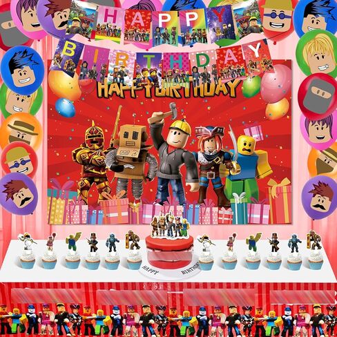 Birthday decoration supplies, including Happy birthday banner, cake top, latex balloon, background picture, tablecloth. in Saudi Arabia
