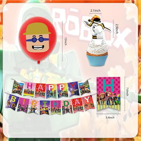 Birthday decoration supplies, including Happy birthday banner, cake top, latex balloon, background picture, tablecloth. in Saudi Arabia