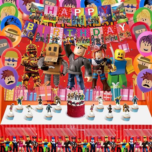 Birthday decoration supplies, including Happy birthday banner, cake top, latex balloon, background picture, tablecloth. in Saudi Arabia