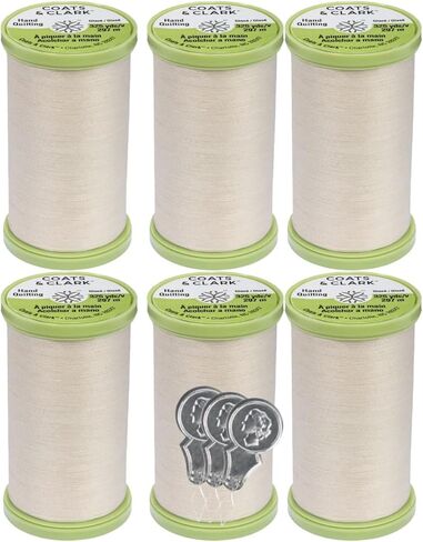 خيط خياطة اللحف اليدوي من Coats & Clark - بوليستر مغطى بالقطن - 325 ياردة - حزمة S960-6 مع 3 خيط إبر من Bella's Crafts (طبيعي) in Kuwait