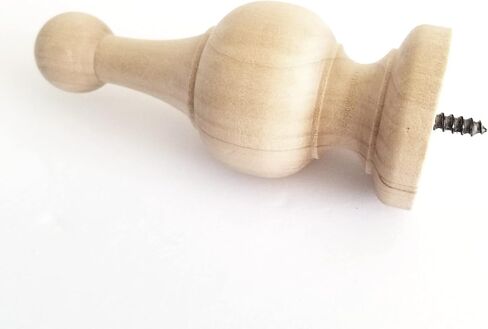 Wood Finial Screw in Riser Legs Dowel Finial Decorative Flagpole Topper Top Natural Wood Curtain Rod End Bed Post 4 1/2" Tall Ready to Paint or Stain in Saudi Arabia