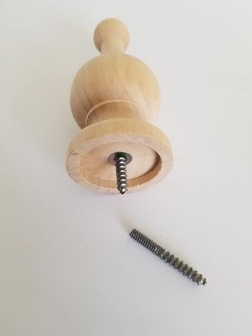 Wood Finial Screw in Riser Legs Dowel Finial Decorative Flagpole Topper Top Natural Wood Curtain Rod End Bed Post 4 1/2" Tall Ready to Paint or Stain in Saudi Arabia