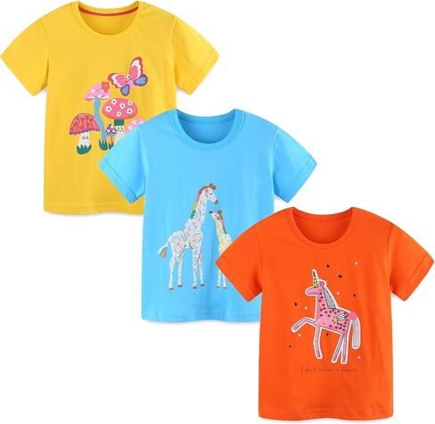 Toddler Girls Short Sleeve Cotton Graphic T-Shirt Tops Casual Clothes 3 Pack Size 2-7Y in Saudi Arabia