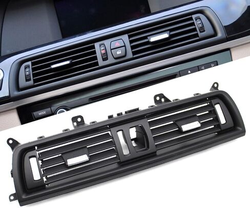 Dashboard Front Center AC Air Vent Grille Outlet Cover, Middle Air Conditioning Panel Trim Replacement, for BMW 5 Series F10 F11 F18 520i 523i 525i 528i 535i (Plain Black) in Kuwait