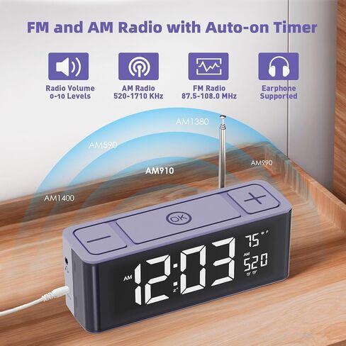 راديو منبه I·CODE، راديو AM/FM مع مؤقت تشغيل تلقائي، منبه مزدوج، قيلولة بعد الظهر، درجة الحرارة، إضاءة خافتة تلقائيًا، منبه عالٍ، شاشة كبيرة مع زر كبير، سهل الضبط in Kuwait