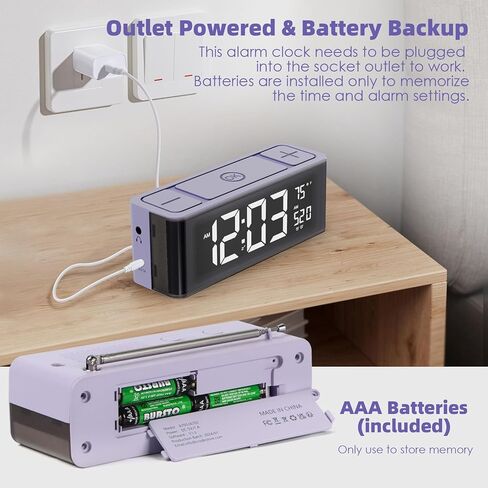 راديو منبه I·CODE، راديو AM/FM مع مؤقت تشغيل تلقائي، منبه مزدوج، قيلولة بعد الظهر، درجة الحرارة، إضاءة خافتة تلقائيًا، منبه عالٍ، شاشة كبيرة مع زر كبير، سهل الضبط in Kuwait