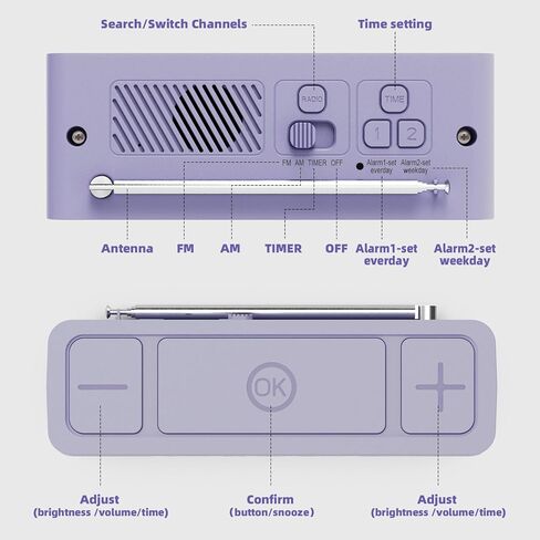 راديو منبه I·CODE، راديو AM/FM مع مؤقت تشغيل تلقائي، منبه مزدوج، قيلولة بعد الظهر، درجة الحرارة، إضاءة خافتة تلقائيًا، منبه عالٍ، شاشة كبيرة مع زر كبير، سهل الضبط in Kuwait