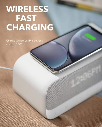 مكبر صوت بلوتوث ساوند كور ويكي من انكر AK-A3300121 مزود بساعة منبه، ابيض in Kuwait