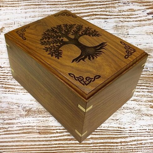 Wooden Urn for Human Ashes | Tree of Life Wooden Urns Handcrafted Funeral Cremation Urn for Ashes Rosewood Cremation Urns Decorative urn-Keepsake Cremation urn Box 8''x6''x4.5'' in Saudi Arabia