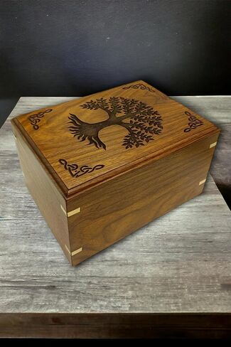 Wooden Urn for Human Ashes | Tree of Life Wooden Urns Handcrafted Funeral Cremation Urn for Ashes Rosewood Cremation Urns Decorative urn-Keepsake Cremation urn Box 8''x6''x4.5'' in Saudi Arabia