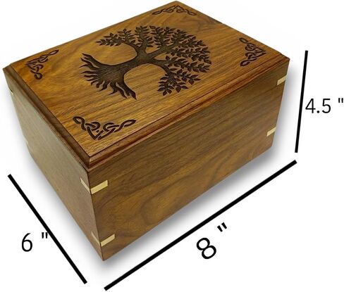 Wooden Urn for Human Ashes | Tree of Life Wooden Urns Handcrafted Funeral Cremation Urn for Ashes Rosewood Cremation Urns Decorative urn-Keepsake Cremation urn Box 8''x6''x4.5'' in Saudi Arabia