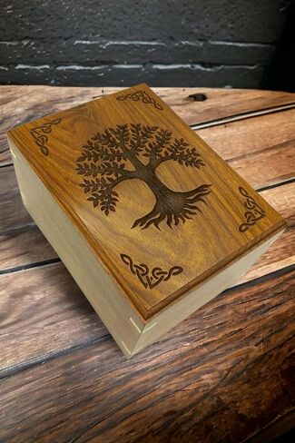 Wooden Urn for Human Ashes | Tree of Life Wooden Urns Handcrafted Funeral Cremation Urn for Ashes Rosewood Cremation Urns Decorative urn-Keepsake Cremation urn Box 8''x6''x4.5'' in Saudi Arabia