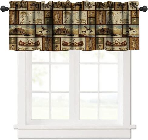 Vintage Country Animal Curtains Valance, Bear Plant Classic Design, Vintage Farmhouse Lodge Cabin Cloth Curtains Valance Restaurant Café and Sliding Glass Door Fashion Decor 54x18in in Kuwait