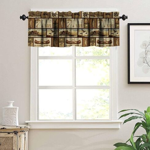 Vintage Country Animal Curtains Valance, Bear Plant Classic Design, Vintage Farmhouse Lodge Cabin Cloth Curtains Valance Restaurant Café and Sliding Glass Door Fashion Decor 54x18in in Kuwait