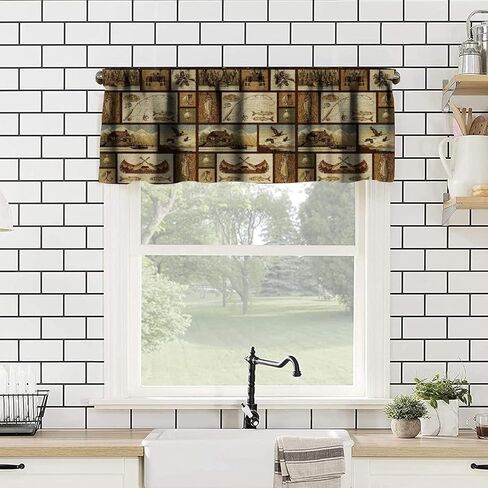 Vintage Country Animal Curtains Valance, Bear Plant Classic Design, Vintage Farmhouse Lodge Cabin Cloth Curtains Valance Restaurant Café and Sliding Glass Door Fashion Decor 54x18in in Kuwait