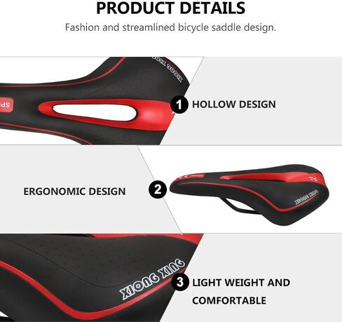 VICASKY Bike Saddle Mountain Professional Road MTB Comfort Soft Cycling Cushion Pad for Womens Men (Black Red in Saudi Arabia