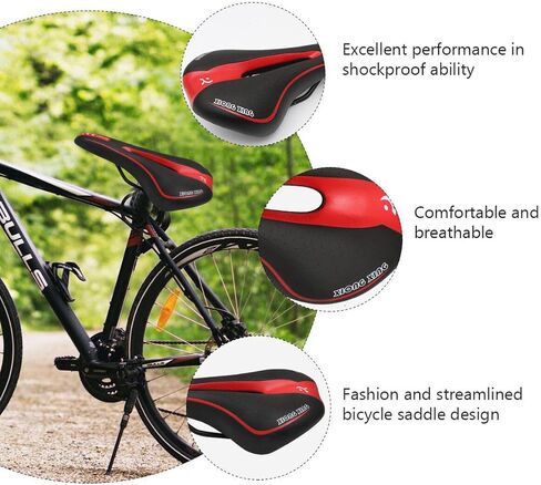 VICASKY Bike Saddle Mountain Professional Road MTB Comfort Soft Cycling Cushion Pad for Womens Men (Black Red in Saudi Arabia