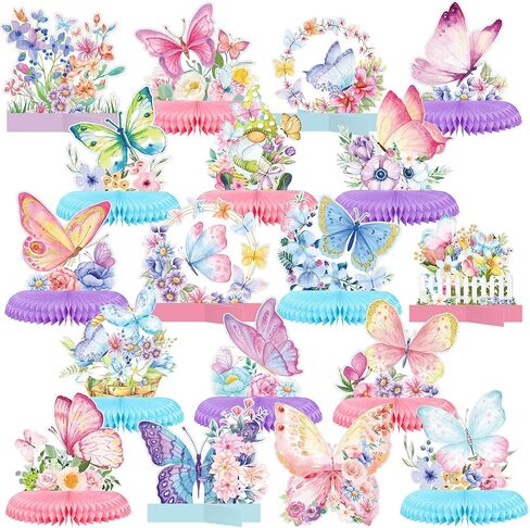 18 Pcs Butterfly Honeycomb Centerpieces for Tables Butterfily Birthday Party Decorations Butterfly Honeycomb Table Centerpiece Butterfly Theme Party Supplies for Birthday Baby Shower Party Decor in Saudi Arabia