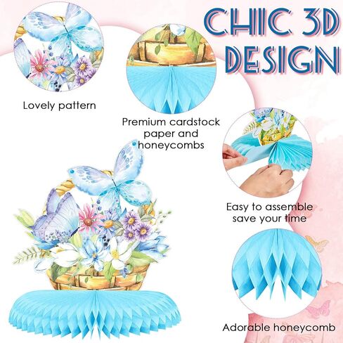 18 Pcs Butterfly Honeycomb Centerpieces for Tables Butterfily Birthday Party Decorations Butterfly Honeycomb Table Centerpiece Butterfly Theme Party Supplies for Birthday Baby Shower Party Decor in Saudi Arabia