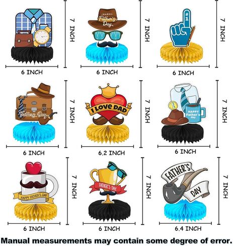 Happy Fathers Day Decorations, 9 Pack, Table Centerpieces for Fathers Day Decor, Double Sided Printing Honeycomb Centerpiece, Fathers Day Party Supplies in Saudi Arabia
