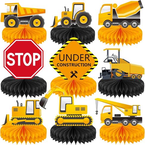 10 Pieces Construction Party Supplies Construction Birthday Party Honeycomb Centerpieces for Tables Decorations Truck Theme Table Topper Decorations for Construction Birthday Themed Party Suplies in Saudi Arabia