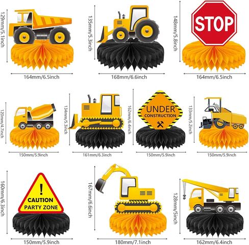 10 Pieces Construction Party Supplies Construction Birthday Party Honeycomb Centerpieces for Tables Decorations Truck Theme Table Topper Decorations for Construction Birthday Themed Party Suplies in Saudi Arabia