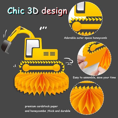 10 Pieces Construction Party Supplies Construction Birthday Party Honeycomb Centerpieces for Tables Decorations Truck Theme Table Topper Decorations for Construction Birthday Themed Party Suplies in Saudi Arabia