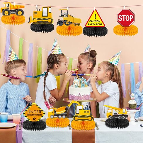 10 Pieces Construction Party Supplies Construction Birthday Party Honeycomb Centerpieces for Tables Decorations Truck Theme Table Topper Decorations for Construction Birthday Themed Party Suplies in Saudi Arabia