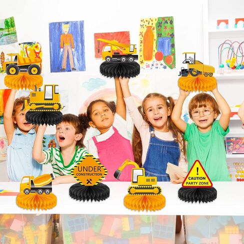 10 Pieces Construction Party Supplies Construction Birthday Party Honeycomb Centerpieces for Tables Decorations Truck Theme Table Topper Decorations for Construction Birthday Themed Party Suplies in Saudi Arabia