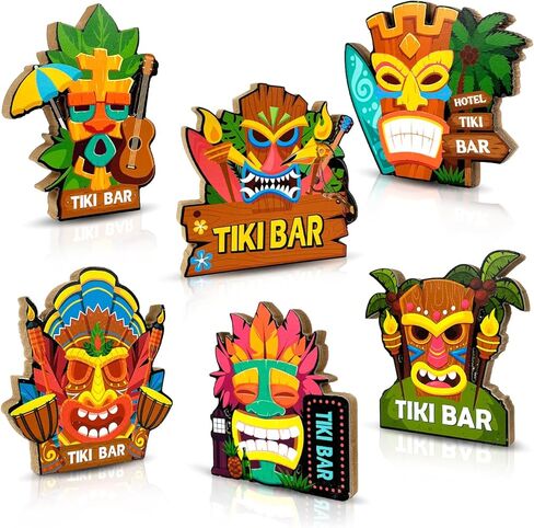 6 قطع من زخارف حفلات تيكي بار قطع مركزية مزدوجة الجوانب وديكورات حفلات لوا الخشبية لافتة خشبية بطابع هاواي وديكورات صينية متدرجة لبيت المزرعة وحفلة الترحيب بالمنزل الجديد in Kuwait