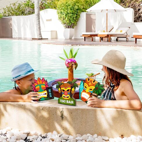 6 قطع من زخارف حفلات تيكي بار قطع مركزية مزدوجة الجوانب وديكورات حفلات لوا الخشبية لافتة خشبية بطابع هاواي وديكورات صينية متدرجة لبيت المزرعة وحفلة الترحيب بالمنزل الجديد in Kuwait