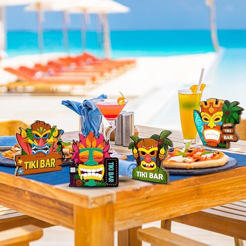 6 قطع من زخارف حفلات تيكي بار قطع مركزية مزدوجة الجوانب وديكورات حفلات لوا الخشبية لافتة خشبية بطابع هاواي وديكورات صينية متدرجة لبيت المزرعة وحفلة الترحيب بالمنزل الجديد in Kuwait