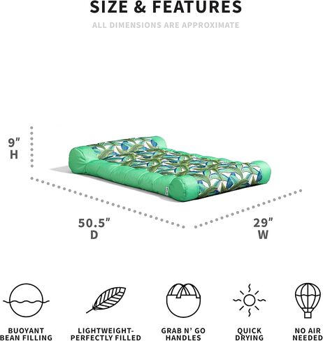 Big Joe Kona Hammock No Inflation Needed Pool Lounger with Headrest, Tropical Hibiscus Aqua Double Sided Mesh in Saudi Arabia