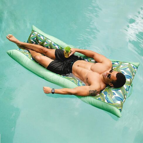 Big Joe Kona Hammock No Inflation Needed Pool Lounger with Headrest, Tropical Hibiscus Aqua Double Sided Mesh in Saudi Arabia